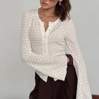 Women's Round-Neck Lace Knitted Cardigan Top