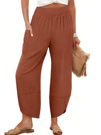 Summer New High-Waist Loose Solid-Color Side-Pocket Cropped Trousers
