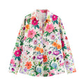 Women's All-match Floral Printing Lapel Single-breasted Long Sleeve Shirt
