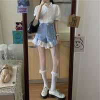 Women's Summer New Casual Lace Stitching Denim Shorts