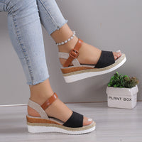 New Style Ankle-Strap Jute-Soled Lightweight Casual Fishmouth Wedge Sandals For Women