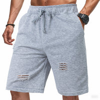 Ripped Casual Knitted Loose Fifth Solid Color Terry Sports Pants