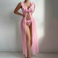 Sexy Slit See-through Suspender Skirt Long Skirt T Back Sexy Nightdress Two-piece Set
