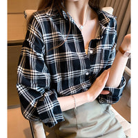 New Retro Hong Kong Style Plaid Shirt Loose Fit