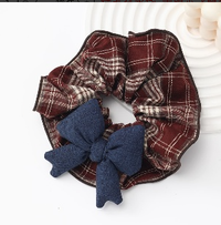 Bow tie hair ring-plaid style-black-1 piece