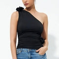 Slant Shoulder Pleated Drawstring Waist Slim Vest