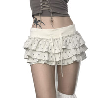 Sweet Printed Contrast Color Stretch Double Layer Skirt