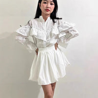 Womens Street-Style Fashion Layered Ruffle-Trimmed Shirt