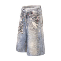 3D Digital Printed Chain Denim Shorts