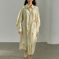 Cotton Brushed Three-dimensional Curved Sleeve Fitted Waist Shirt Dress Women