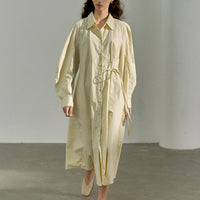 Cotton Brushed Three-dimensional Curved Sleeve Fitted Waist Shirt Dress Women