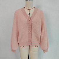 Leisure Commute V-neck Solid Color Coat Sweater