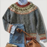 Retro Crew-Neck Knit Sweater From Europe And The US Casual Relaxed Fit Color-Block Long-Sleeve Pullover