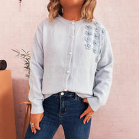 Knitted Button Three-dimensional Flower Decorative Knitted Sweater