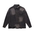 Punk Waste Soil Washed Old Ripped Denim Loose Casual Turn-down Collar Coat