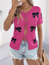 Womens Casual Sexy Color Block Bow Tie Knit Vacation Cardigan