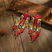 Long Bead Tassel Earrings Hand-woven Bohemian Earrings