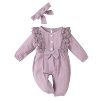 Cotton And Linen Lace Flying Sleeves Solid Color Romper For Girls