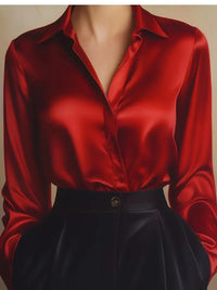 Elegant Satin Long Sleeve Blouse For Women Button-Up Collar Shirt Perfect For Casual Professional Business Work Wear Women's Clothing