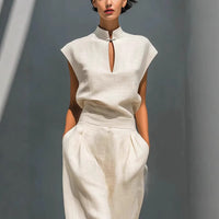 Chinese-style Satin Short-sleeve T-shirt And Pants Set For Women