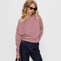 Women's Contrasting-Color Striped Slant-Neck Long-Sleeve