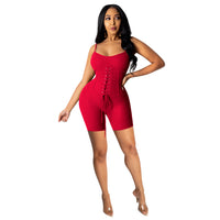 Female OL Commuter Solid Color Suspender Binding Jumpsuit