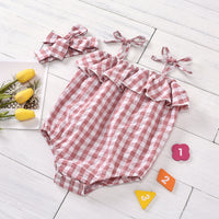 Baby Clothes Girl Sling Pink And Yellow Plaid Jumpsuit
