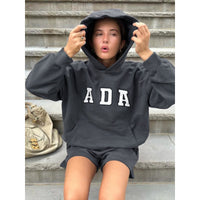 Casual And Versatile Letter Loose Hoodie With Fleece Lining For Women