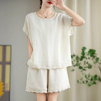 Loose-fitting Slimming Lace-trimmed Two-piece Set