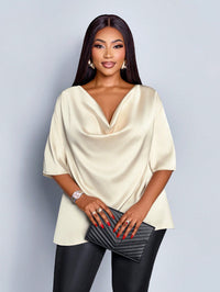 New Relaxed-fit Casual V-neck Mid-sleeve Long-sleeve Solid-color Chiffon Top
