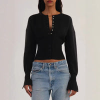 French-style Chic Crew-Neck Casual Knitted Cardigan Top For Women