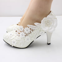 White High Heel Large Size Wedding Shoes Round Toe