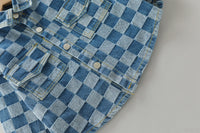Plaid Double Pocket Lapel Long-sleeved Trousers Overalls Children's Suit