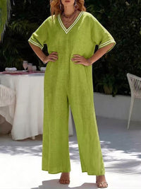Womens Fashionable Casual Solid-Color Wide-Leg Jumpsuit