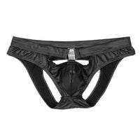 Men's Faux Leather Back Empty Briefs U Convex Patent Leather Youth Shorts