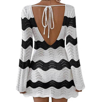 Womens Stylish Sexy Openwork Knit Long-sleeve Top