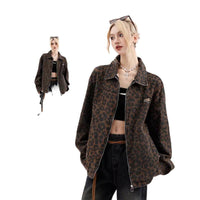 American-style Leopard-Print Lapel Jacket Women's Retro Loose-Fit