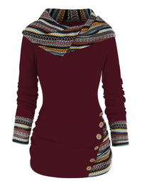 Tribal Geometric Pattern Plaid Patchwork Beanie Jacket