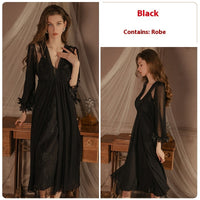 Long Embroidery Slip Nightdress Outerwear Gown Pajamas Suit