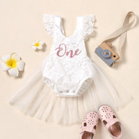 Baby's Flying Sleeve Lace Mesh Print Onesie