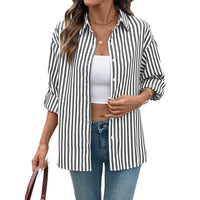 Casual Striped Long-sleeved Shirt Thin Coat For Women