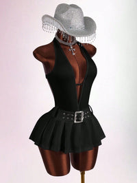 Deep-V Pleated Mini Dress For Women