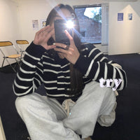 Green Striped Sweater Open Autumn Inner Wear Blouse Long Sleeve Cardigan Retro Cropped Sweater Coat Women