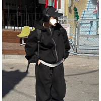 Autumn Double-Zipper Lazy-Style Hoodie Set
