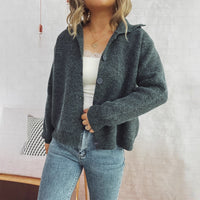 Simple Commute Solid Color Knitted Cardigan Lapel Long Sleeve Single-breasted Sweater