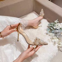 Women's Stiletto Pointed Pearl Transparent High Heel Pumps