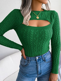 European & American Fashion Hollow Out Cable Knit Long Sleeve Sweater