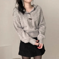 Hemp Pattern Horn Button Long-sleeved Knitted Sweater
