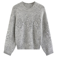 Heavy Embroidery Sequins Loose Sweater Idle Style Loose Outerwear Knitwear