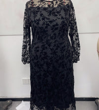Womens Square-Neck Lace Jacquard Long-Sleeve Dress With Ties